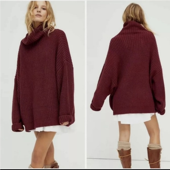 Free People Sweaters - Free People Swim Too Deep Chunky Maroon Sweater Size Large